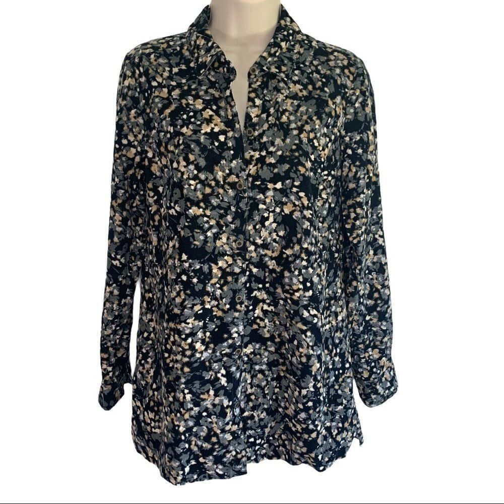 J Jill Corduroy watercolour floral button down top